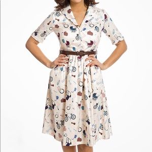 NWT Aneira' Cream Due Date Print Swing Dress Rare